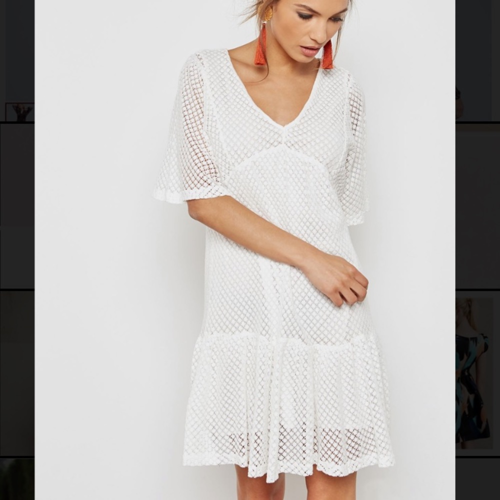 Mango White Openwork Cotton Summer Dress